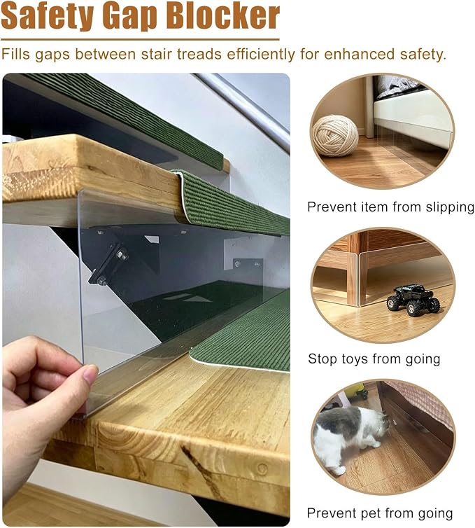 Invisible Under Cabinet Gap Blocker, Plastic Gap Stopper Divider for Drawer | Clear Open Stair Crevice Filler Bumper, Universal Adhesive Guard Baffle Board for Cats / Dogs / Pets