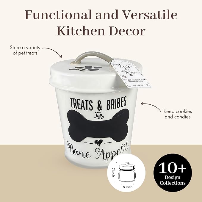 Young's Inc Ceramic Dog Treat Jar for Kitchen Counter, Pantry & Pet Feeding Station, Airtight Pet Treat Storage Container with Lid, 80 Oz,Gifts for Pet Lovers, Dog Parents, 7" L x 7" W x 8" H