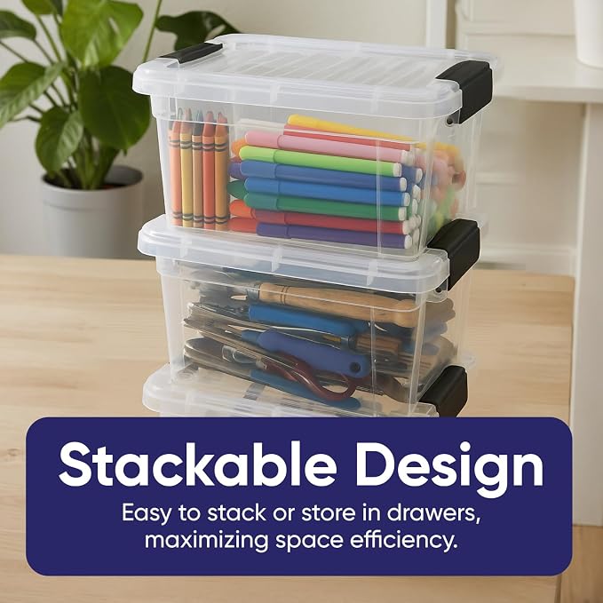 Superio 1.4 Quart Mini Clear Plastic Storage Container with Lid, Stackable Small Organizer Box for Crayons, Art Supplies, Beads, Sewing, Stationery & Food Storage, 1 Pack