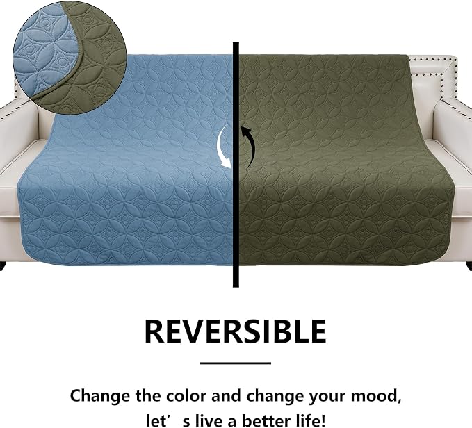 Waterproof Couch Cover for Dogs - Washable Pets Furniture Protector | TPU Leak-Proof Liner, Lightweight & Reversible, Fits Chair, Sofa, Bed, 52" x 82" , Lightblue/Green