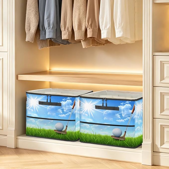 TropicalLife Sports Golf Ball Shoe Organizer for Closet | Foldable Shoe Storage Box Bin 16-32 Pair Shoe Storage for Sneakers, Boots & Heels with Adjustable Dividers, Clear Cover