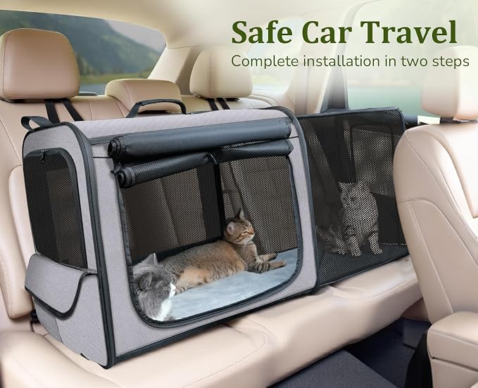 Dog Car Carrier Light Weight,Expandable,Foldable Dog Carrier, Gray | Easy to Assemble, Portable and Breathable Pet Carrier, Suitable for Indoor and Outdoor Use, Dog Travel Crate with Curtain