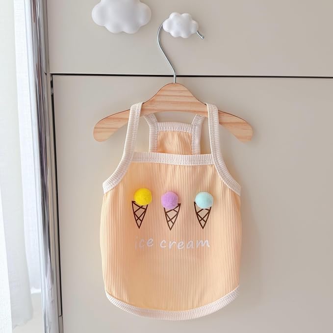 Spring & Summer Pet Clothes Tank Top - Ice Cream Pattern Breathable Tank top for Dogs & Cats, Cool Sleeveless Shirt for Teddy, Bichon & Small Breeds