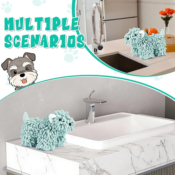 Tegeme 1 Pcs Chenille Dog Hand Towel Fuzzy Dog Towel Absorbent Microfiber Soft for Bathroom Kitchen Washstand (Green)