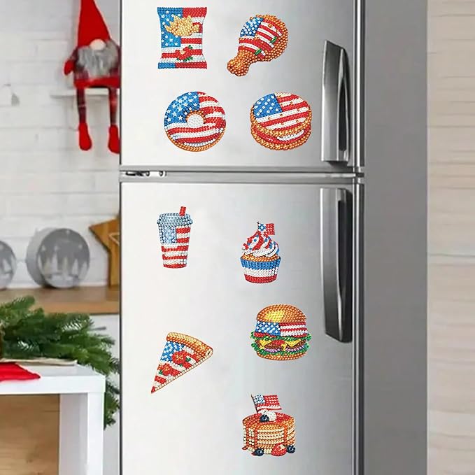 20pcs Independence Day Food 2D Diamond Painting Magnets Team Fridge Magnets | Fridge Magnets 20 Pieces Diamond Painting Kit 2D Acrylic PET Magnetic Food Series DIY Art Home Car Decor