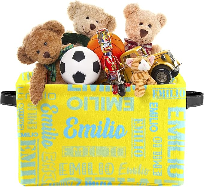Personalized Toy Box Storage Bins for Boys Girls with Name, Kids Custom Storage Basket Cubes Organizer with Handles, Shelf Closet Storage Baskets Bin Customized Gift, 1 Pack
