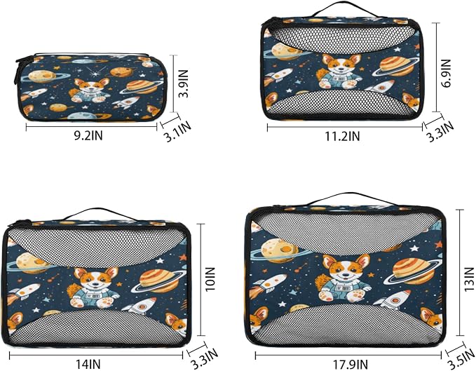 Packing Cubes for Travel, Solar System Planets Travel Luggage Packing Organizers for Women Men, Large Custom Toiletries Bag for Cosmetics Toiletries, Corgi Dogs