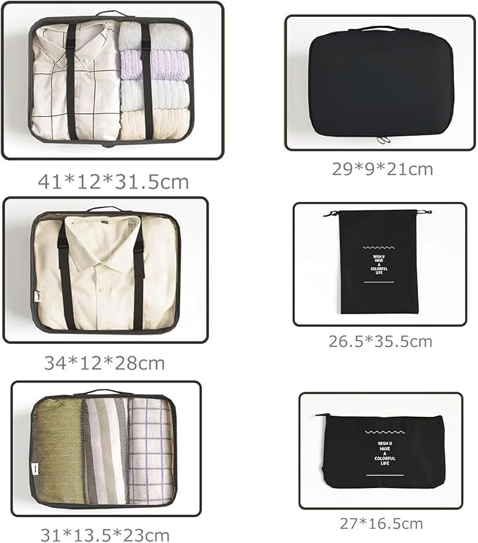 LANSKLBD 6/8 Set Packing Cubes for Suitcases Travel Luggage Packing Organizers,Travel Accessories Essentials Luggage Organizer with Shoe/Tioletry/Laundry Bag (Black, 6 set)