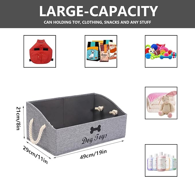 Morezi Large dog toy bin puppy shallow toy baskets dog toy storage perfect for living room playroom closet home organization - Snow Gray