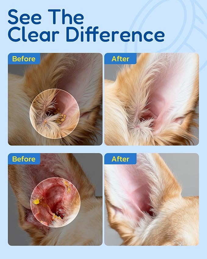 Dog Ear Cleaner - Pet Ear Wash, Flush and Drop Cleaner Solution for Cat & Dog Infection and Itch Relief, Gently Removes Debris, Wax Buildup, Odor - 8 fl oz