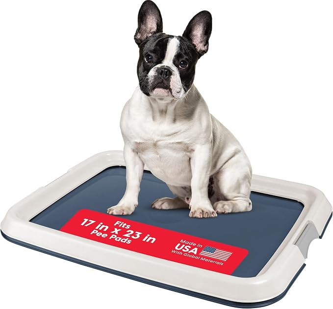 IRIS USA Pee Pad Holder, Fits 17x23 Pads, Navy, Made in USA | Dog Training Pad Holder, Holds Pads in Place, Leakproof Design, Secure Latches, Non-Skid Feet, Easy Clean Surface