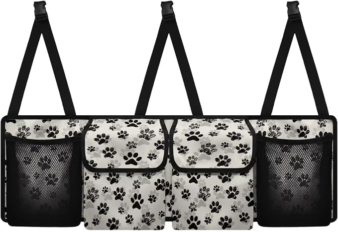 Dreaweet Dog Paw Print Car Trunk Organizer and Storage Cute Car Trunk Organizers for Women Large Capacity Backseat Hanging Storage Car Accessories Backseat Car Organizer for SUV Trucks Sedan Minivan