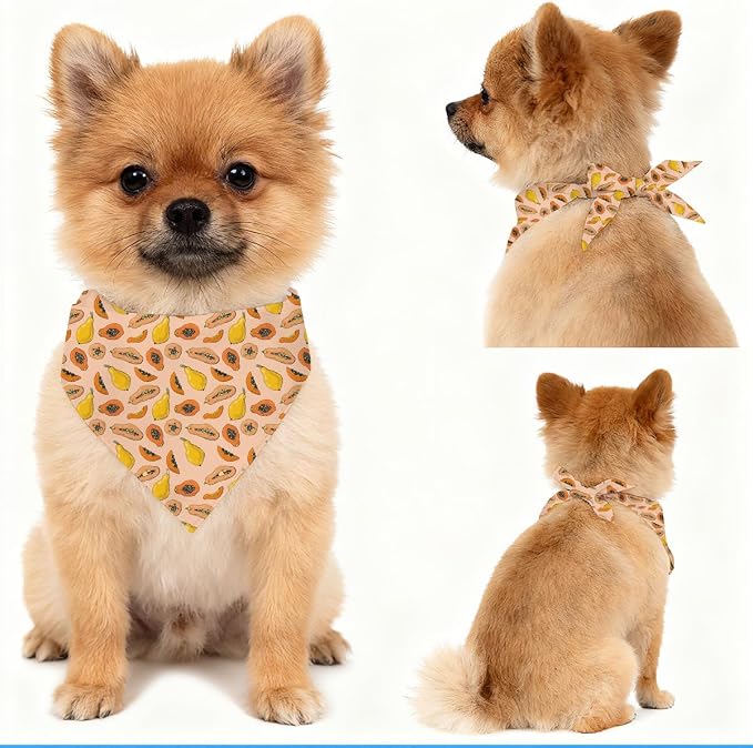 Papaya Dog Bandana, Tropical Fruit Pattern Pet Triangle Scarf for Small Medium Dogs, Cute Puppy Bandana for Daily Wear Walks Picnic Birthday Party Family Photos