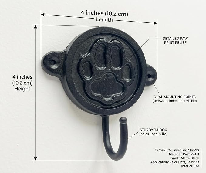 Aluminium Dog Paw Wall Hook for Wall Decor – Rustic Pet-Themed Coat Hook for Keys, Leashes, Towels, Hats & Bags – Decorative Heavy Duty Wall Mounted Hook for Entryway, Bathroom & Bedroom