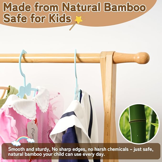 Bamboo Kids Clothing Rack with Storage Box - Foldable,Kids Dress Up Rack with Hooks & Rod, Organize Dress Up Storage & School Uniforms, Perfect for 4-13 Year Olds