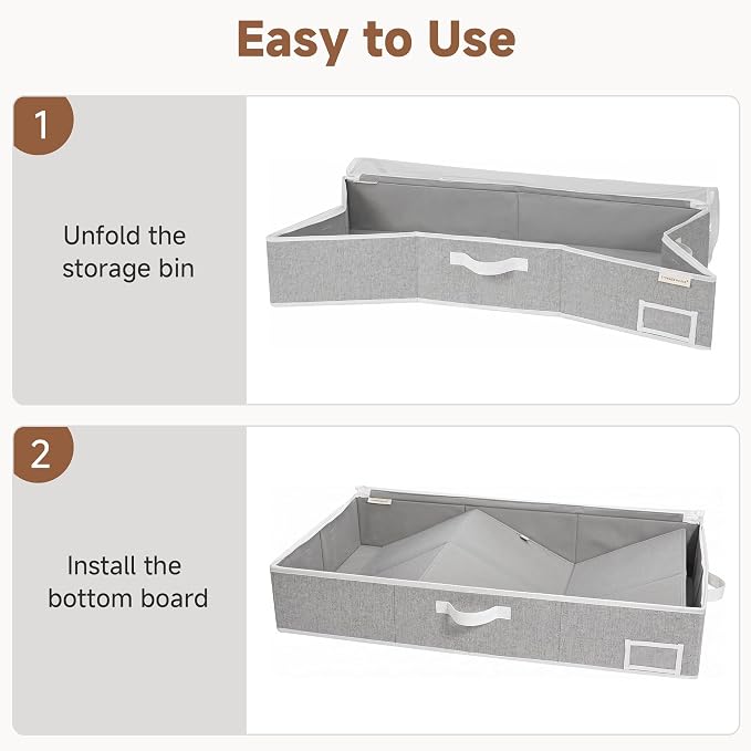 StorageWorks 6 Inch Low Profile Under Bed Storage Containers with Clear Lid | Reinforced Structure, Resists Sagging, Handles & Label Holder, Foldable Stackable Closet Storage for Clothes, Blankets, Toys