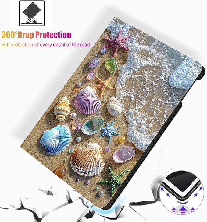 for Microsoft Surface Pro 8-13" 2021 Tablet Case,Auto Wake/Sleep,Adjustable Stand Protective Cover - Ocean Shell Starfish
