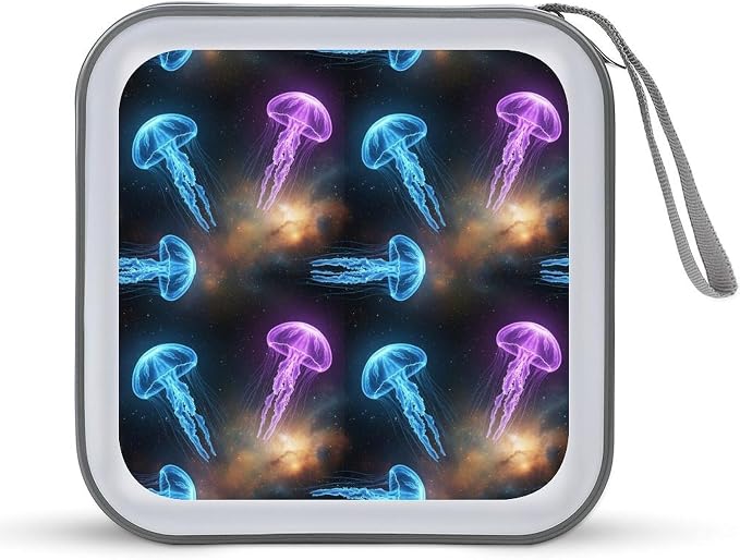 Portable CD Storage Case for 40 Discs Space Jellyfish, Hard Shell Binder with Handle, Protective Organizer for Car Office Travel