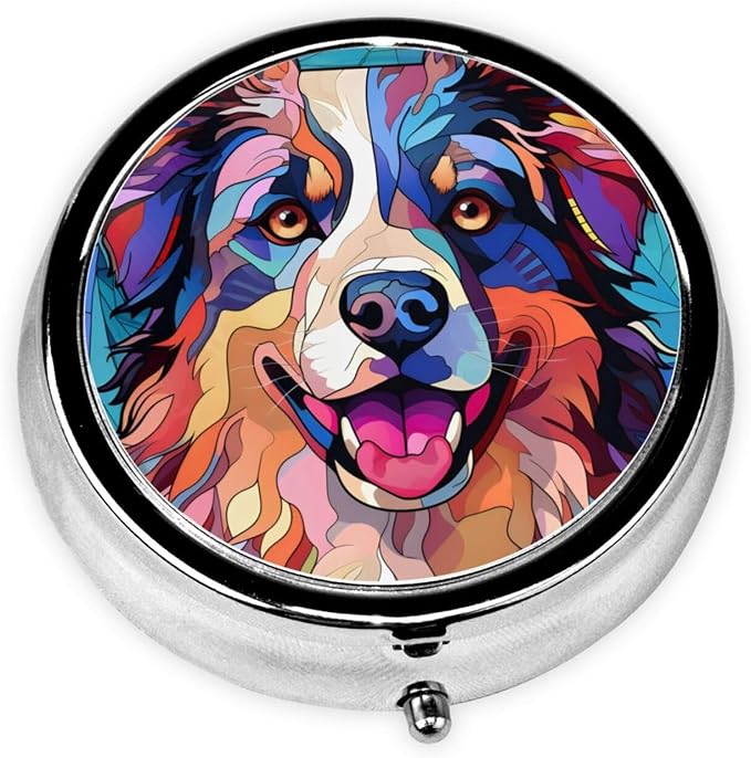 Australian Shepherd Dog Small Box for Pill,3 Compartment Pill Case Travel Medicine,Portable Pocket or Purse Pill Organizer Container Holder Hold Vitamins, Medication, Fish Oil Supplements