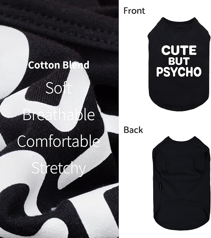 Fitwarm Cute But Psycho Dog Shirt, Summer Clothes for Small Dogs Boy Girl, Funny Pet Outfit, Black, White, Large