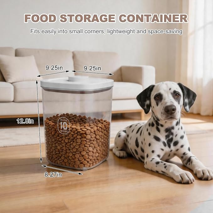 LEAWALK 10Lbs/10.57Qt Airtight Dog Cat Food Storage Container and Dog Treat Containers BPA-Free, PET Clear Stackable Pet Storage Bin, Pop Top, 1-Cup Scoop for Pet Food/Rice/Flour/Bread/Grains