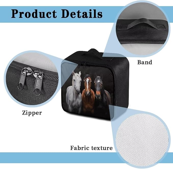 Rnyleeg Horse First Aid Bag Empty Black First Aid Kit for College Dorm Travel Medicine Pouch Emergency Medical Kits