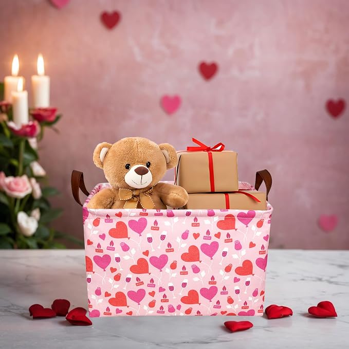 Valentine's Day Basket Gift for Empty Cute Heart Large Storage Bin for Kid and Baby Room Décor (Balloon Love)