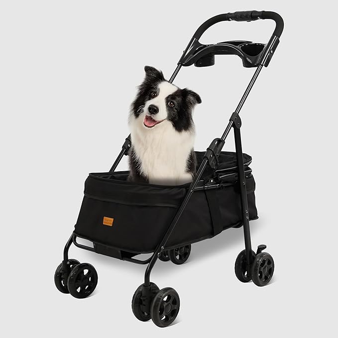 One-Click Foldable Pet Stroller, Lightweight Fixed Carrier Cart for Small Medium Dogs Cats, Portable Travel Small Dog Stroller Up to 40 lbs,Large Cat Stroller, Black ﻿