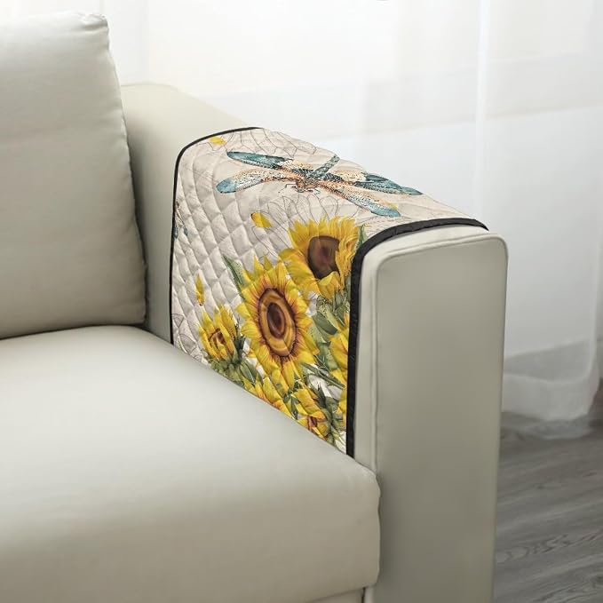 Sunflower Dragonfly Sofa Arm Covers Couch Arm Rest Covers for Sofa Cat Scratch Proof Slipcover Easy to Clean Armchair Cover Reusable Furniture Protector