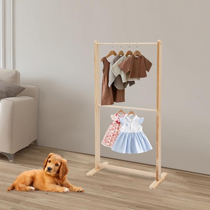 Dog Closet Dog Storage Cabinet 2‑Tier Organizer for Pet Accessories | Stable solid wood structure supports 5kg load. Great for pet goods arrangement in home indoor spaces