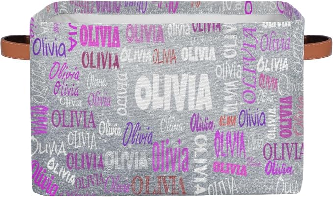 Personalized Storage Basket with Handles, Silver Glitters Print | Organizing Boys Girls Pets Toys Closet Shelf Clothes Books