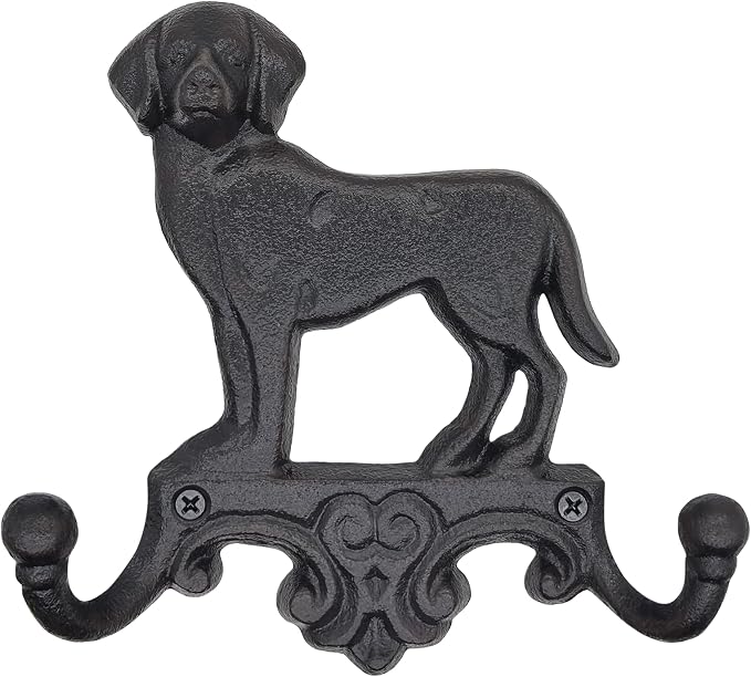 Cast Iron Dog Wall Hooks for Hanging, Heavy Duty Dog Leash Holder for Wall Mount Coat Hooks Decorative Key Hanger Vintage Farmhouse Entryway Cute Animal Decor Rustic Black 1 Pack