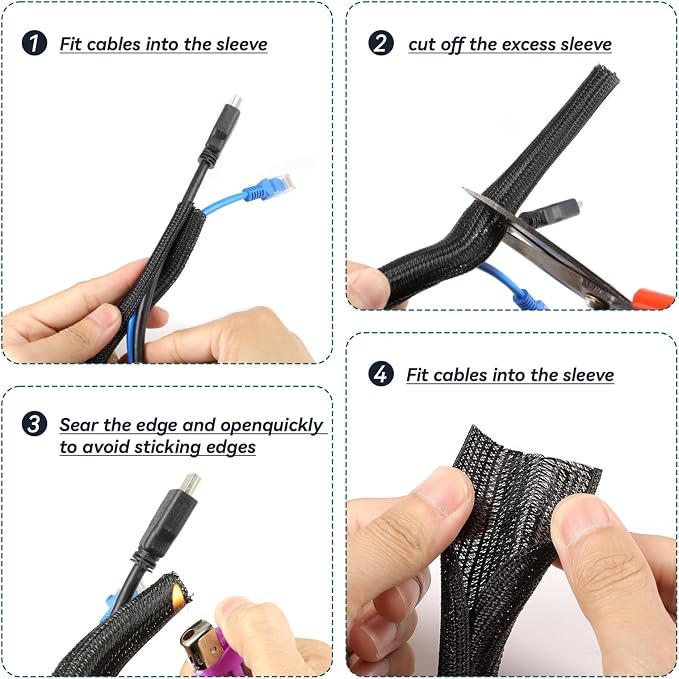 Wire Loom Tubing, 10ft Split Braided Cable Management Sleeve, Flexible Mesh Cord Protector Cable Sleeve for TV Computer (Black, 3/16")