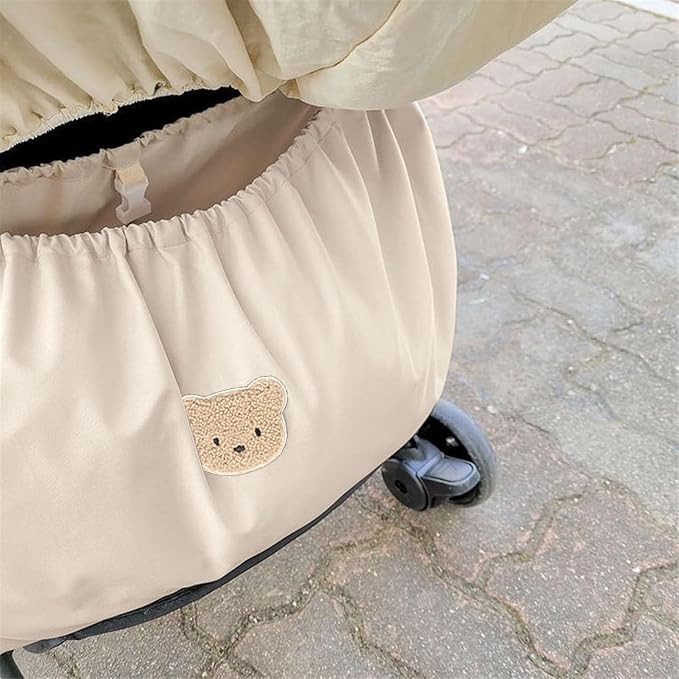 Universal Stroller Organizer Nylon Stroller Storage Bag for Baby Essentials | Large Capacity, Non-Slip, Adjustable, with Hook & Loop, Cargo Bag for Umbrella & Pet Stroller Accessories, Beige Bear