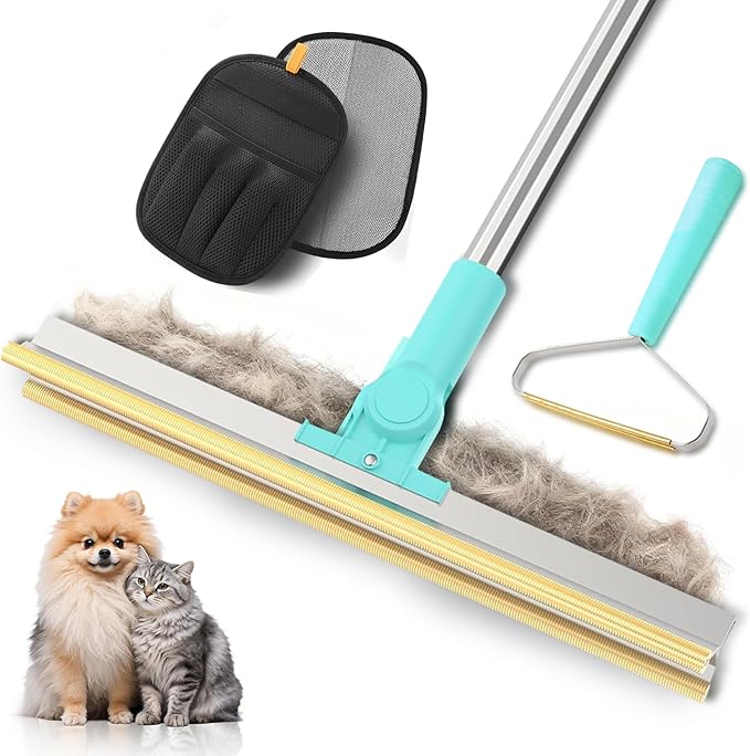 Carpet Rake for Pet Hair Removal, Upgraded 3 In 1 Reusable Dog Hair Carpet Rake Kit, Adjustable Handle for Deep Clean Dog & Cat Hair Remover, Lint Remover Scraper for Carpets, Mats, Rugs, Car&Couch
