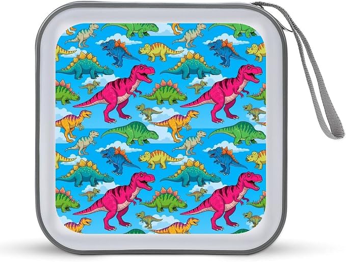 Protective 40-Disc CD/DVD Wallet Dinosaurs, Hard Plastic Storage Binder with Handle, Portable Organizer for Car Office Travel