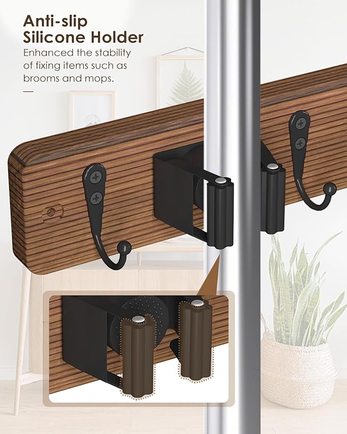 AceMining 2 Pack Broom Holder Wall Mount, 4 Holders 4 Hooks Mop Holder | Mop Holder Wall Mount and Broom Hanger for Garage, Laundry Room, Kitchen and Utility Storage