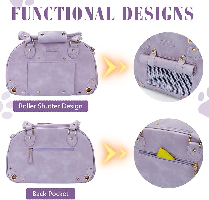 Dog Carrier Purse, Pet Bag, Waterproof Premium Leather Pet Travel Portable Bags for Cat and Small Dog Home & Outdoor Small Purple