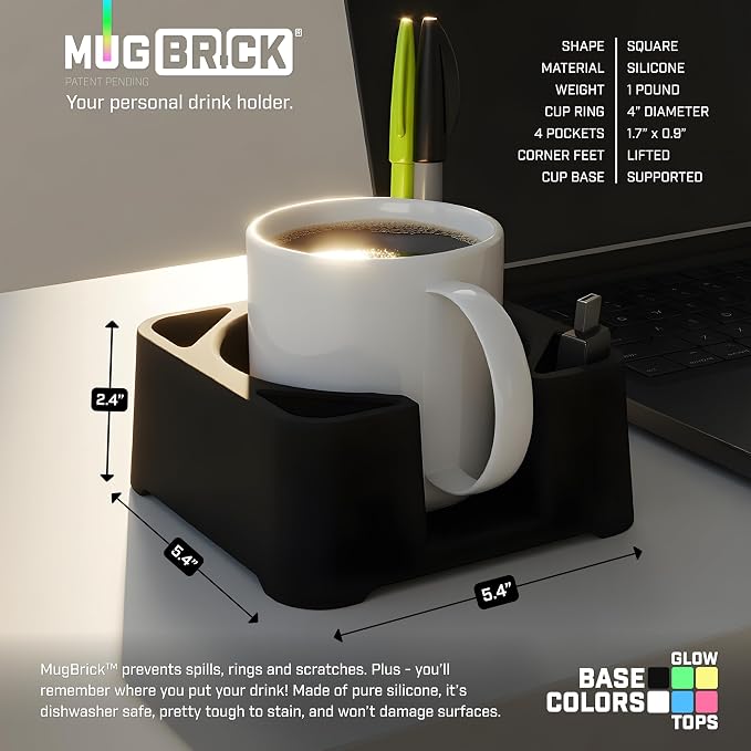 MugBrick™ Cup Holder. Anti-Spill Drink Holder for Couch. Desktop Cup Holder Organizer. Portable Mug Holder. Dishwasher Safe Drink Tray Caddy. Black