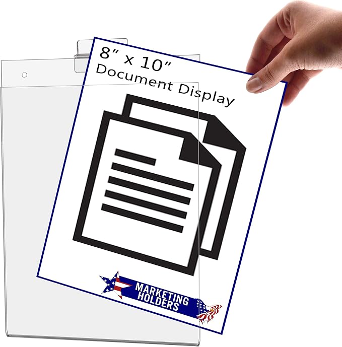 2 Pack Slatwall Sign Holder 8" x 10" Price Tags and Promotional Deals Top or Side Load Acrylic Clear Retail Literature Frame No Assembly Required by Marketing Holders