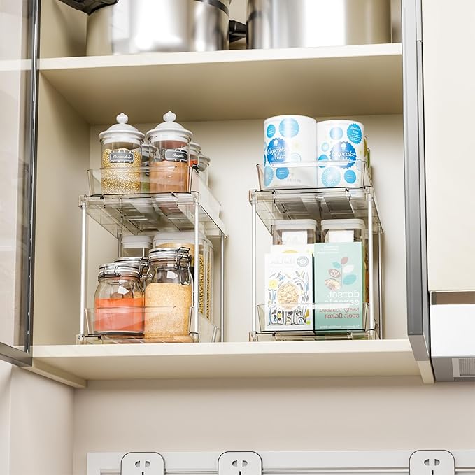 2 Pack 2 Tier Pull Out Drawers for Medicine Cabinet Organizer,Bathroom Under Cabinet Storage,12.1″ Deep Pantry and Medicine Shelf Organizer for Toiletry Product,Vitamin Bottle and Supplement