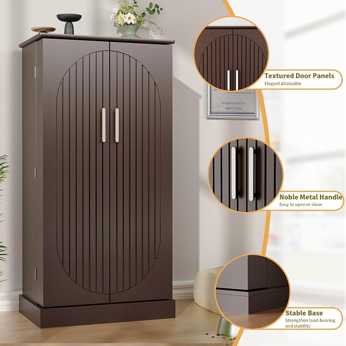 Saudism 47" Dog Food Storage Cabinet with Adjustable Shelves, Gray | Freestanding Pet Storage Container Organizer for Living Room and Dinning Room