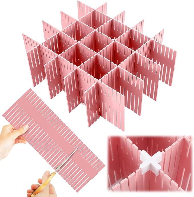 Blosssound 15 Pcs 5.12 Tall Drawer Divider Adjustable Drawer Organizer,Pink | DIY Ultra Deep Storage Organizer Separator with Fixed Buckle for Underwear Socks Dormitory Office Kitchen Bedroom