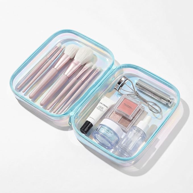 Clear Hard Shell Organizer Cases, 2 Pack | Iridescent PET shell with water-resistant, scratch-resistant surface for travel, toiletries, electronics and daily essentials