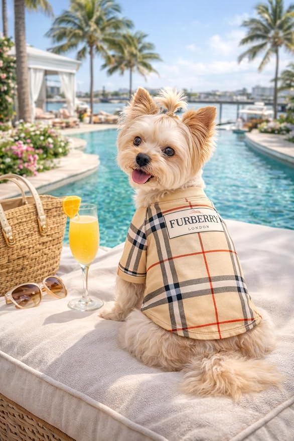 Dog T-Shirts for Small Dogs, Designer Dog Clothes, Luxury FurberryTee | Dog T-shirts for small dogs; soft lightweight designer dog clothes with luxury comfort for Chihuahuas, Yorkies and Dachshunds