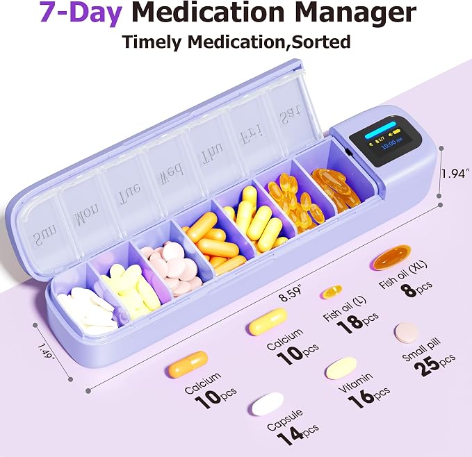 Daviky Automatic Pill Dispenser, Smart Pill Organizer with Alarm | Pill Box 7 Day with APP, Weekly Travel Pill Case, Portable Pill Reminder for Medicines, Supplements and Vitamins