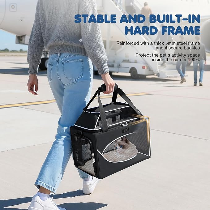 Lekereise Top-Expandable Pet Carrier 18x11x11Inch Delta American United Airline Approved Underseat to 15lbs Stable Car Travel Carriers for Small Dogs Cats with Locking Safety Zippers Anti-Scratch Mesh