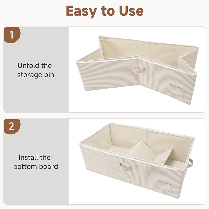StorageWorks 10 Inch Tall Under Bed Storage Containers with Clear Lid | Reinforced Structure, Resists Sagging, Handles & Label Holder, Foldable Stackable Closet Storage for Clothes, Blankets, Toys