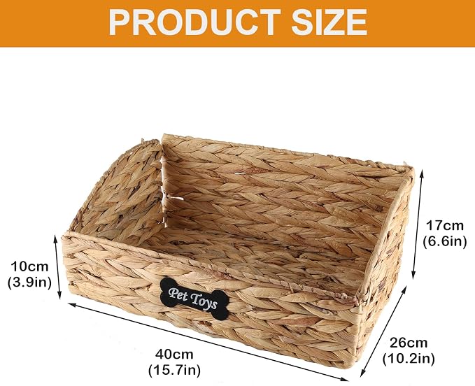 Trapezoid Pet Dog Toy Basket,Collapsible Dog Toy Bin,Wicker Basket for Dog Cat Toys,Pet Toy Box,Dog Storage Organizer for Leash Blanket Toys Snacks-Natural Farmhouse Water Hyacinth