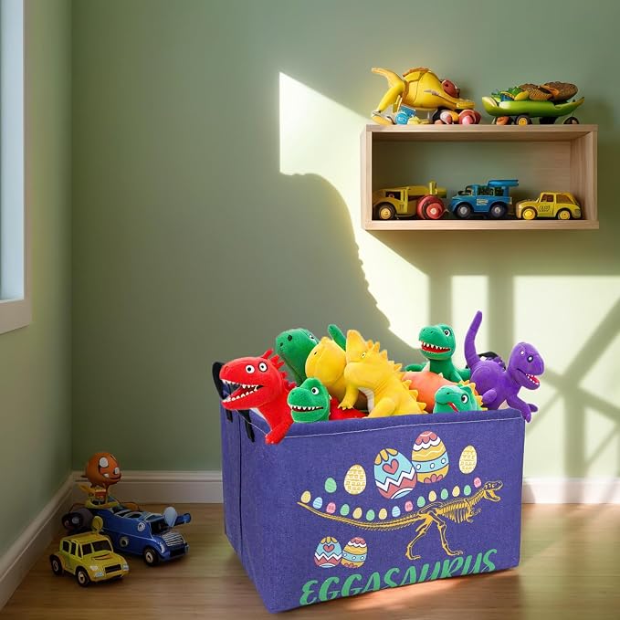 Dinosaur Easter Basket for Kid Large Empty Baby Rectangular Cute Easter Gift Bunny Eggs Décor Storage Basket (Skeleton Dinosaur)